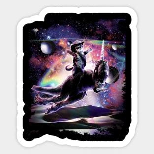 Galaxy Cat On Dinosaur Unicorn In Space Sticker